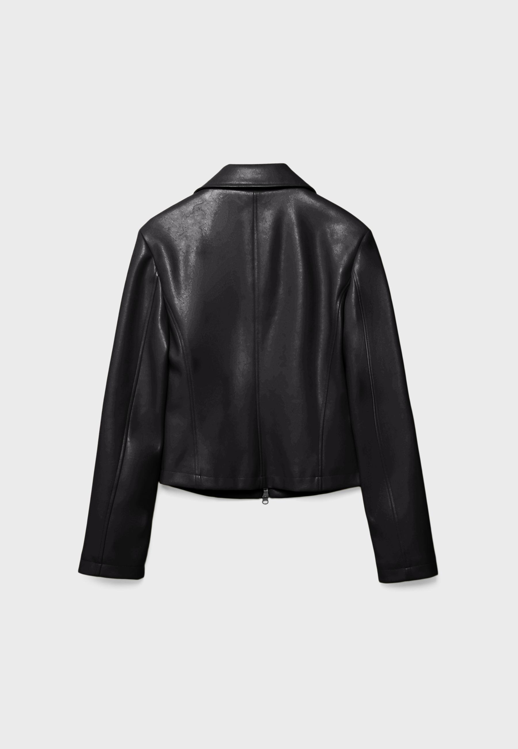 Fitted leather effect jacket — Black