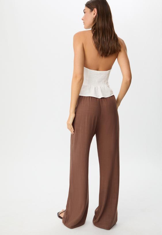 Stradivarius Flowing Linen-Effect Trousers Brown Xl