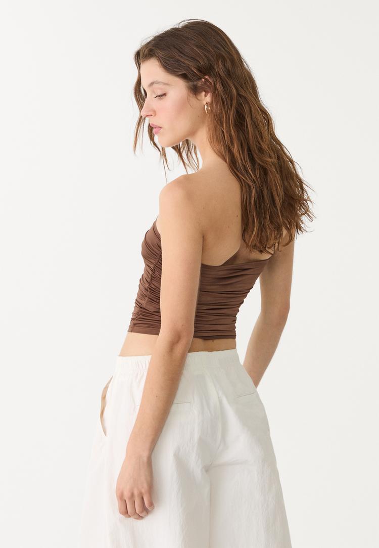 top crop drapeado escote v
