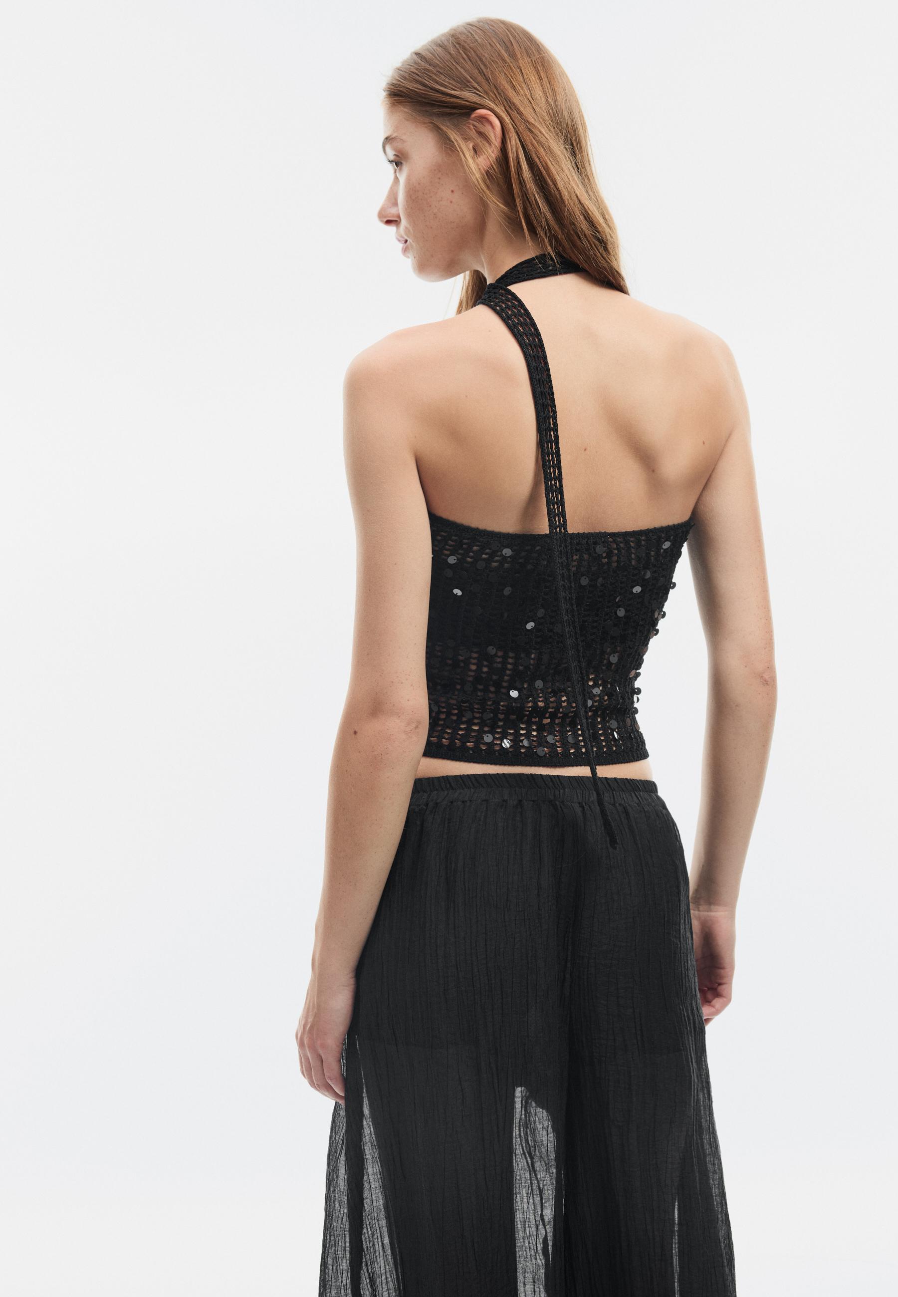 Sequin scarf top — Black