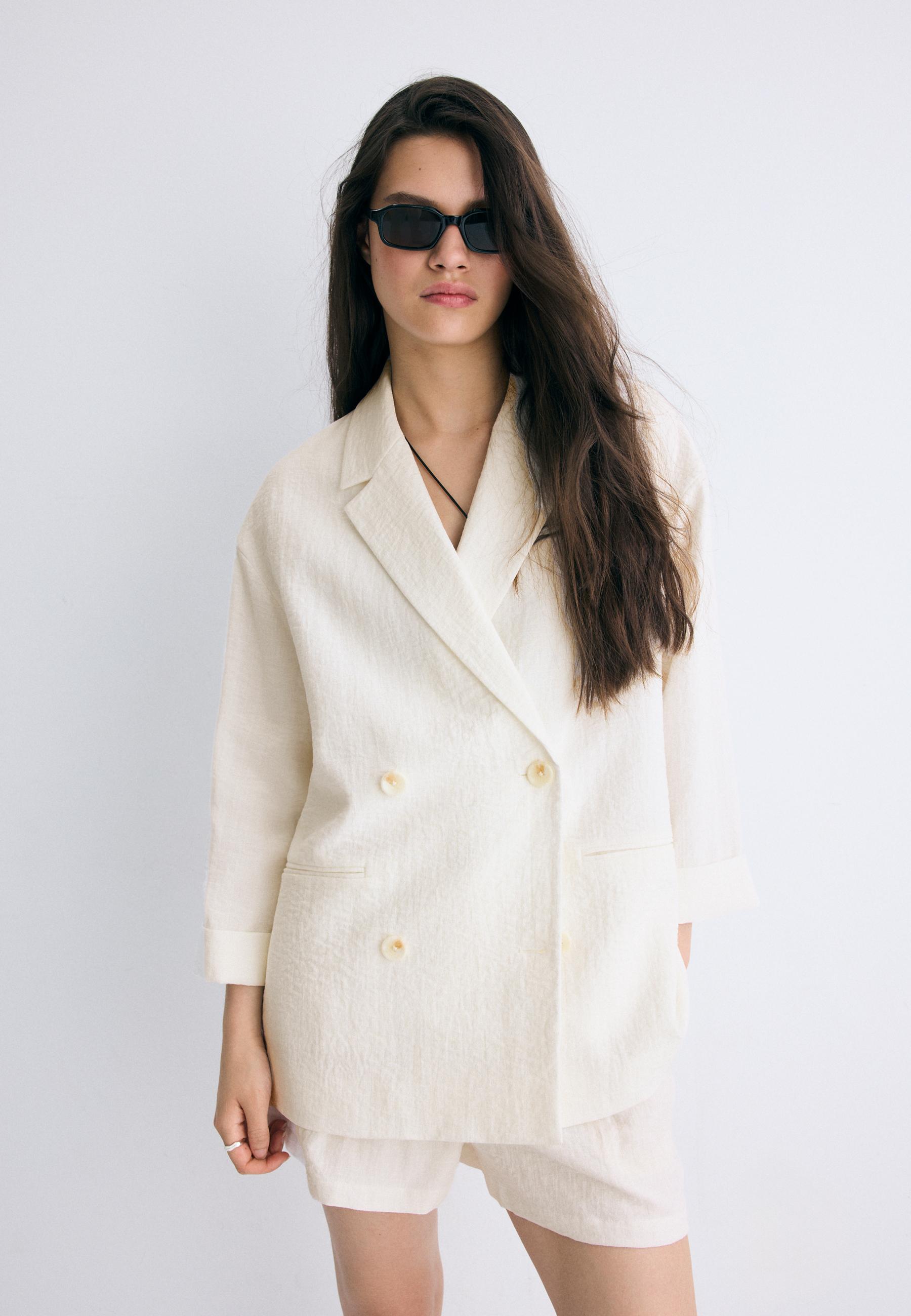 Flowing double-breasted blazer — Ecru
