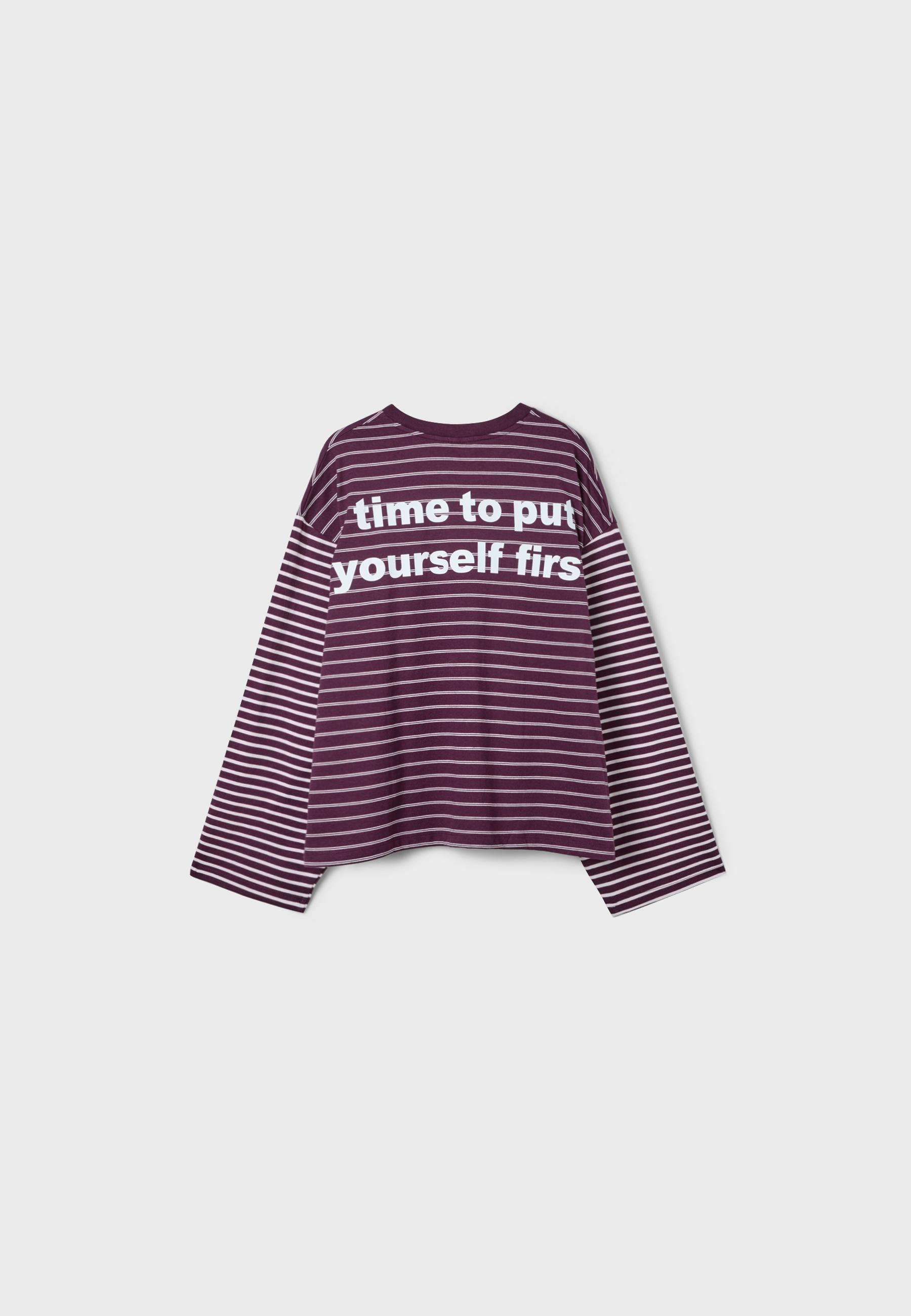 Long sleeve striped slogan T-shirt — Dark purple
