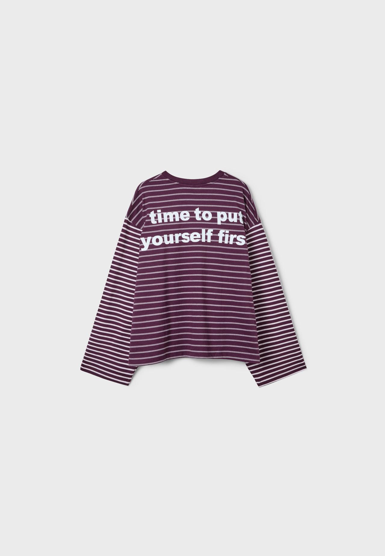 Striped text long sleeve T-shirt — Dark purple