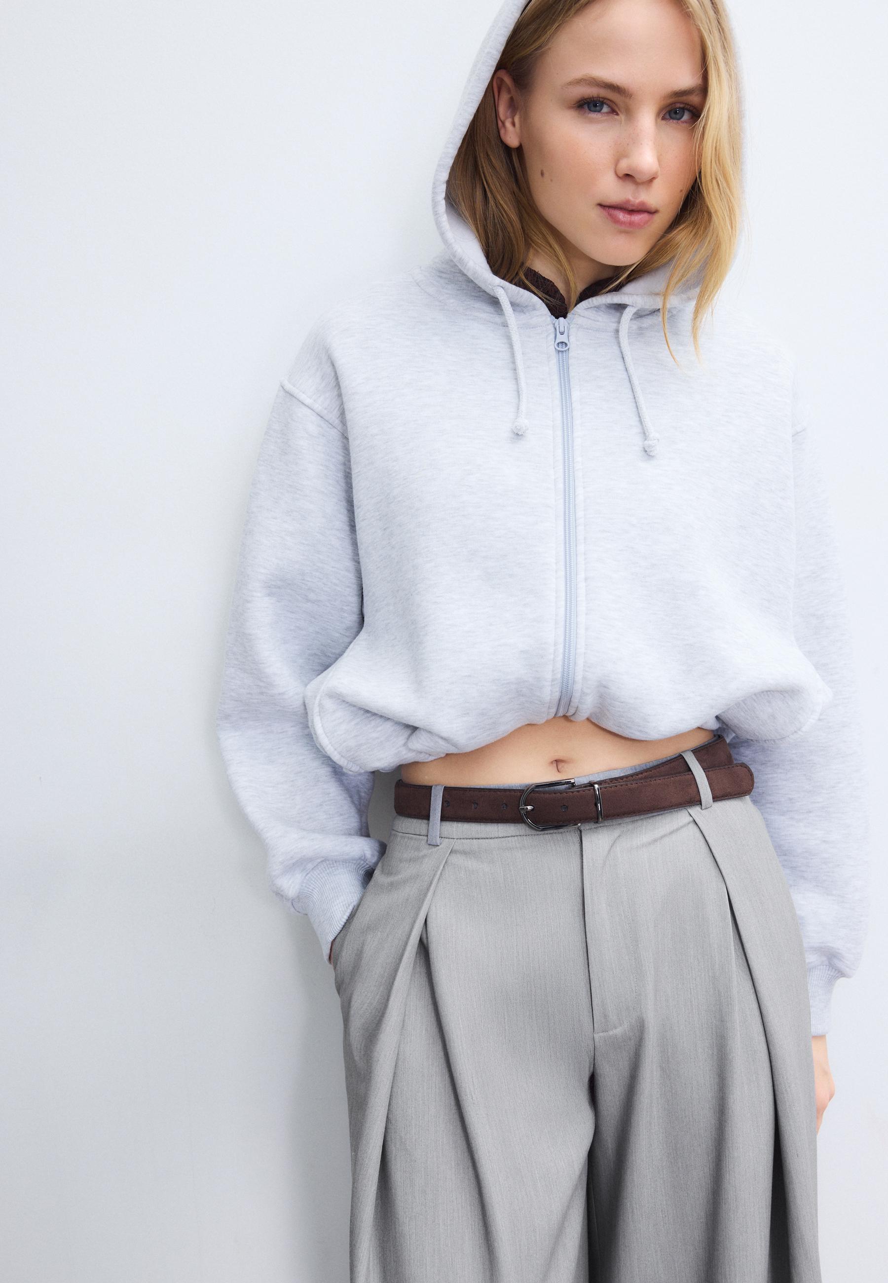 Maxi-dart trousers with belt — Grey melange