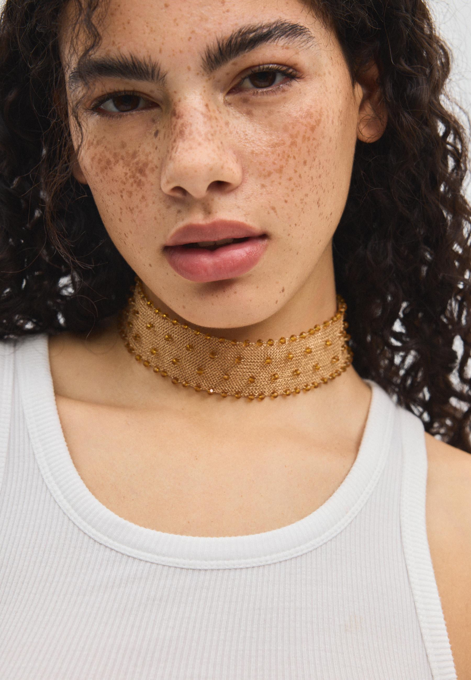 Rigid metal mesh choker — Gold