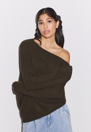 Asymmetric knit jumper — Brown 3