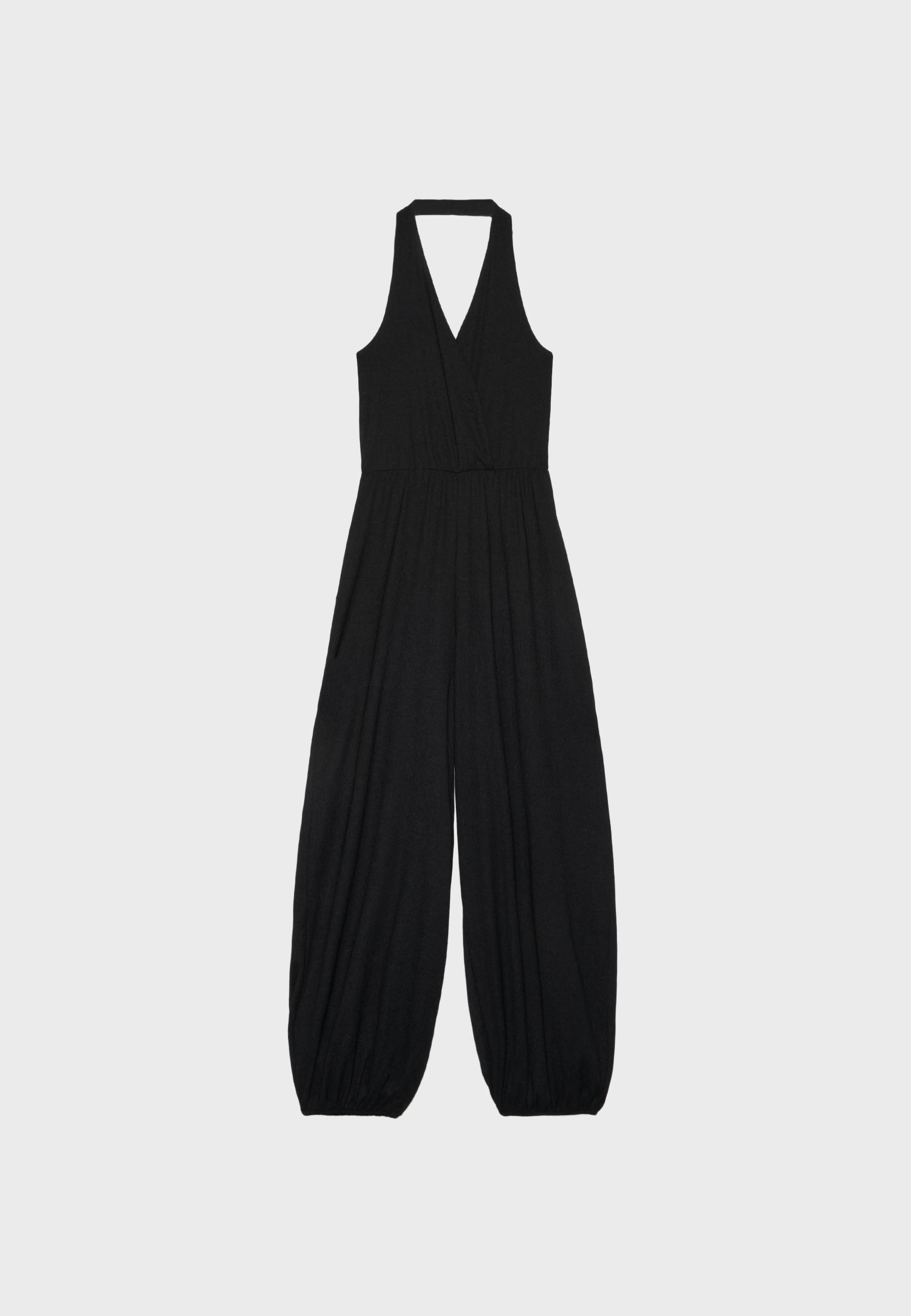 Balloon halter jumpsuit — Black
