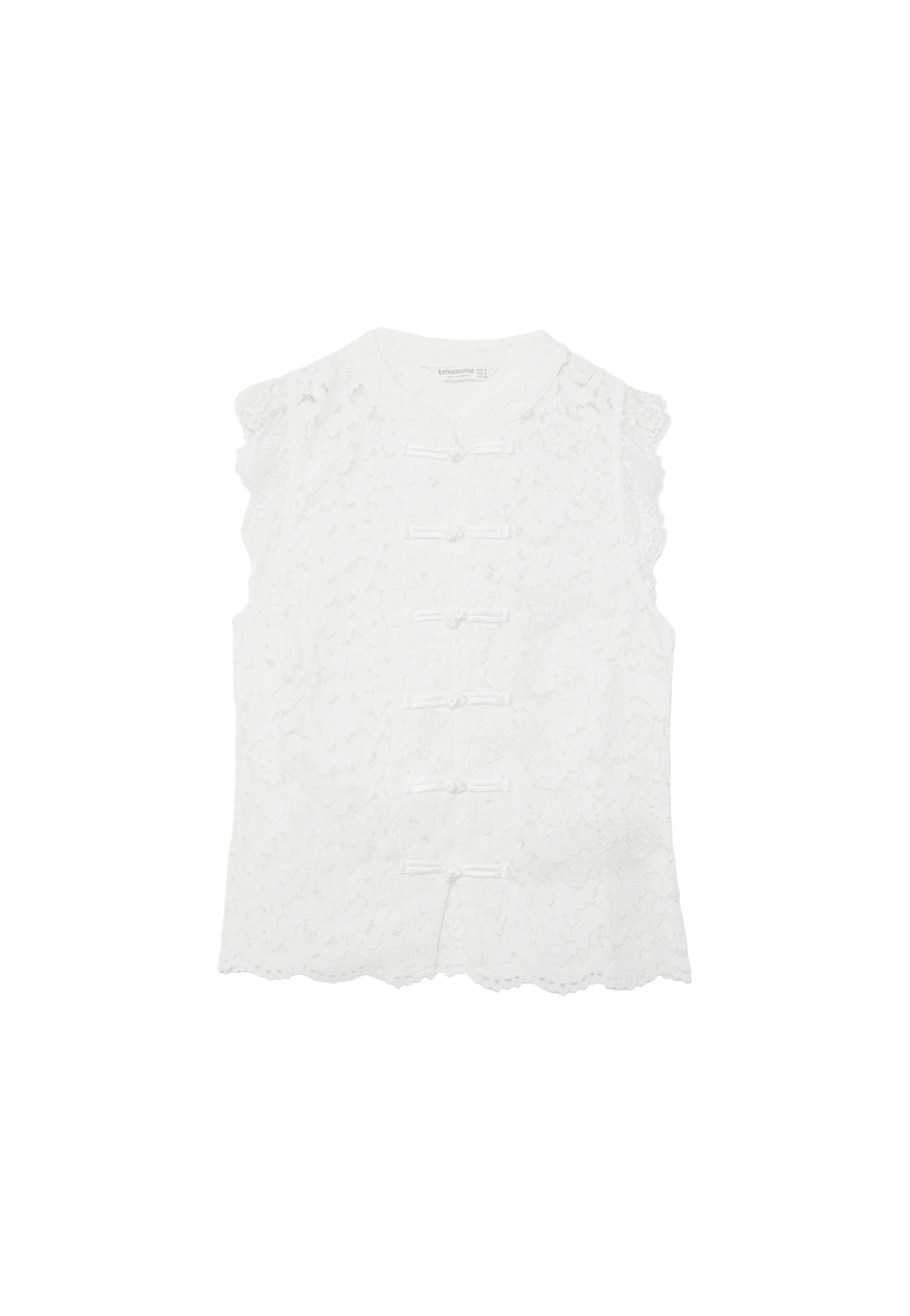 Lace toggle top — White