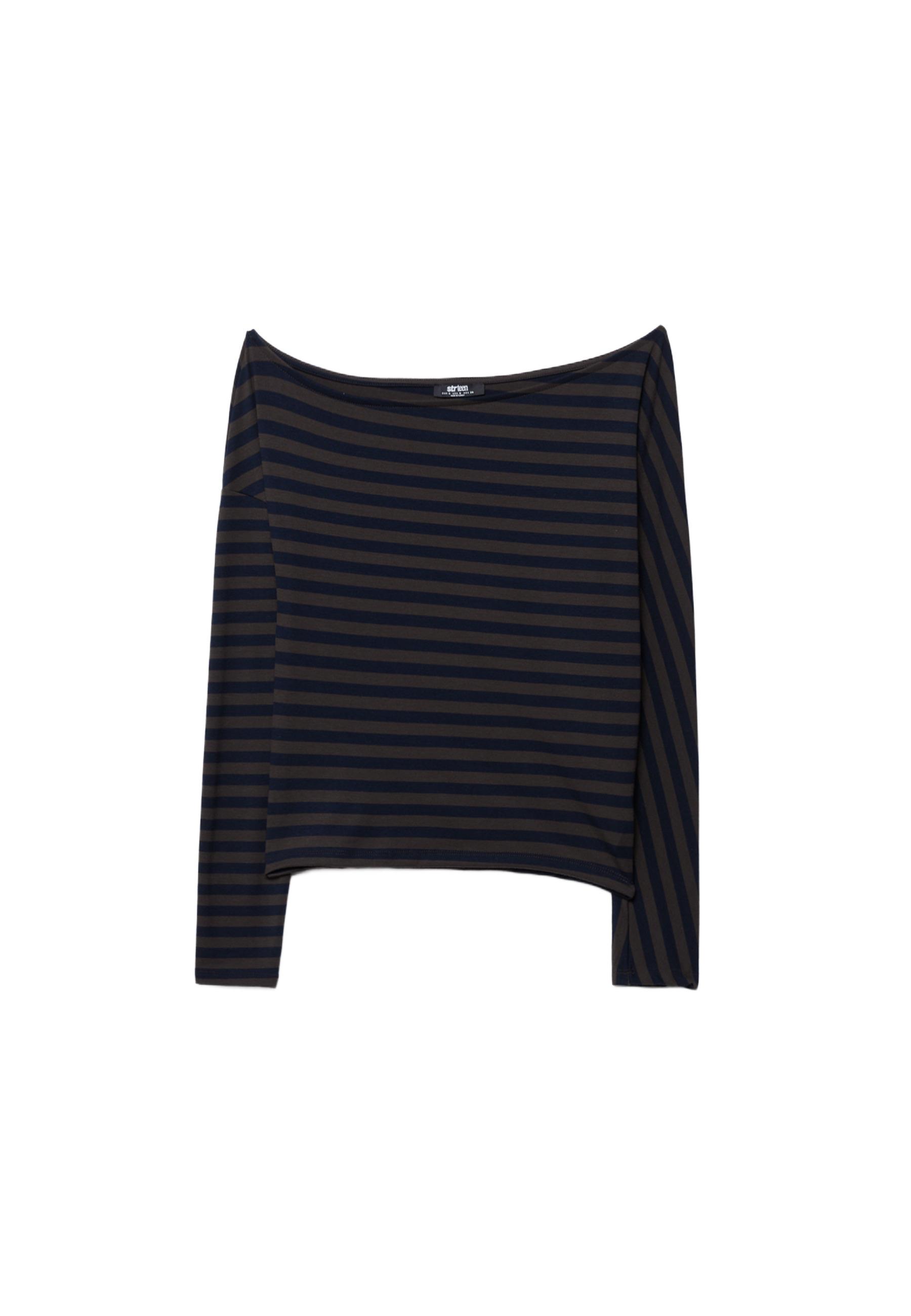 Asymmetric striped T-shirt — Navy blue