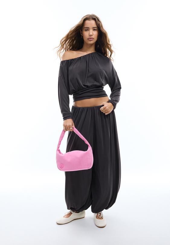 Stradivarius Top Asymétrique Doux Au Toucher Gris Marengo Xs