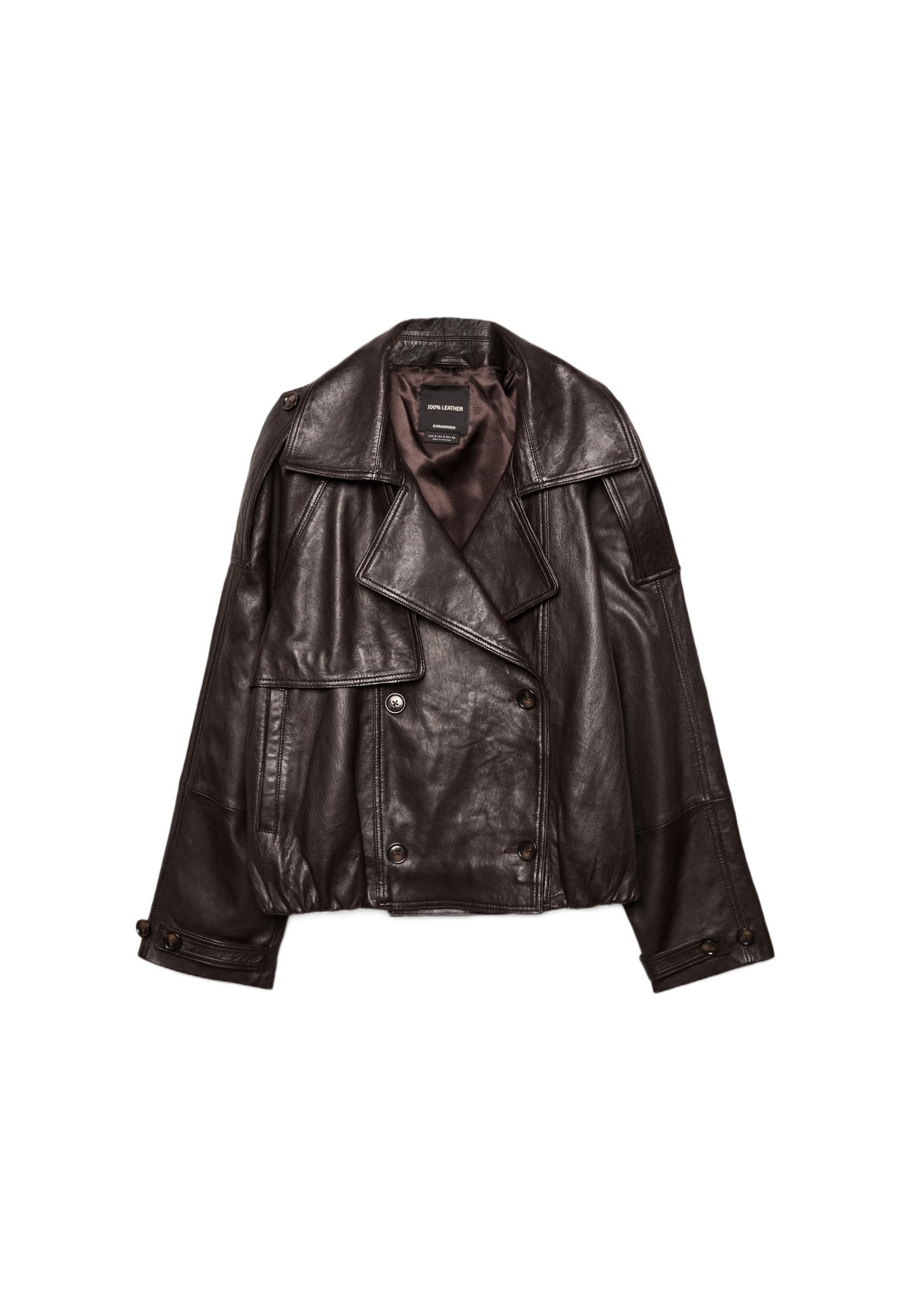 Oversize 100% leather trench coat — Brown
