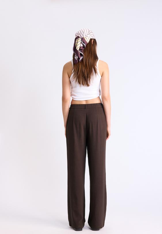 Stradivarius Pantalon Droit Effet Lin Marron 38