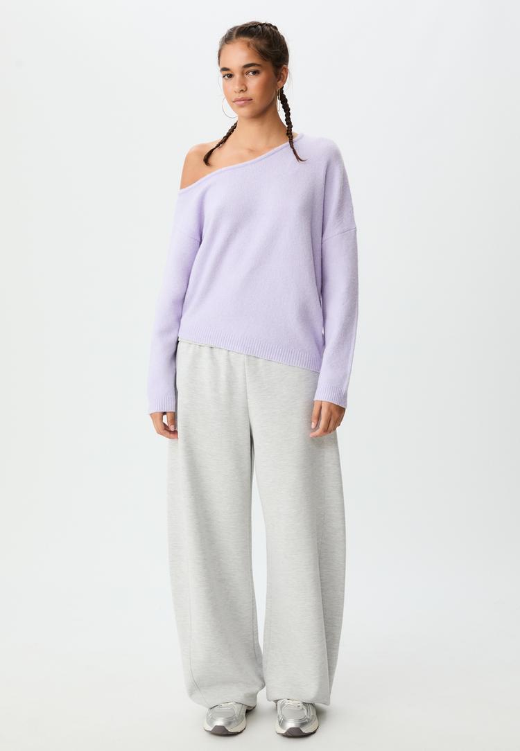 Stradivarius Pulover Din Tricot Asimetric Liliachiu Xs