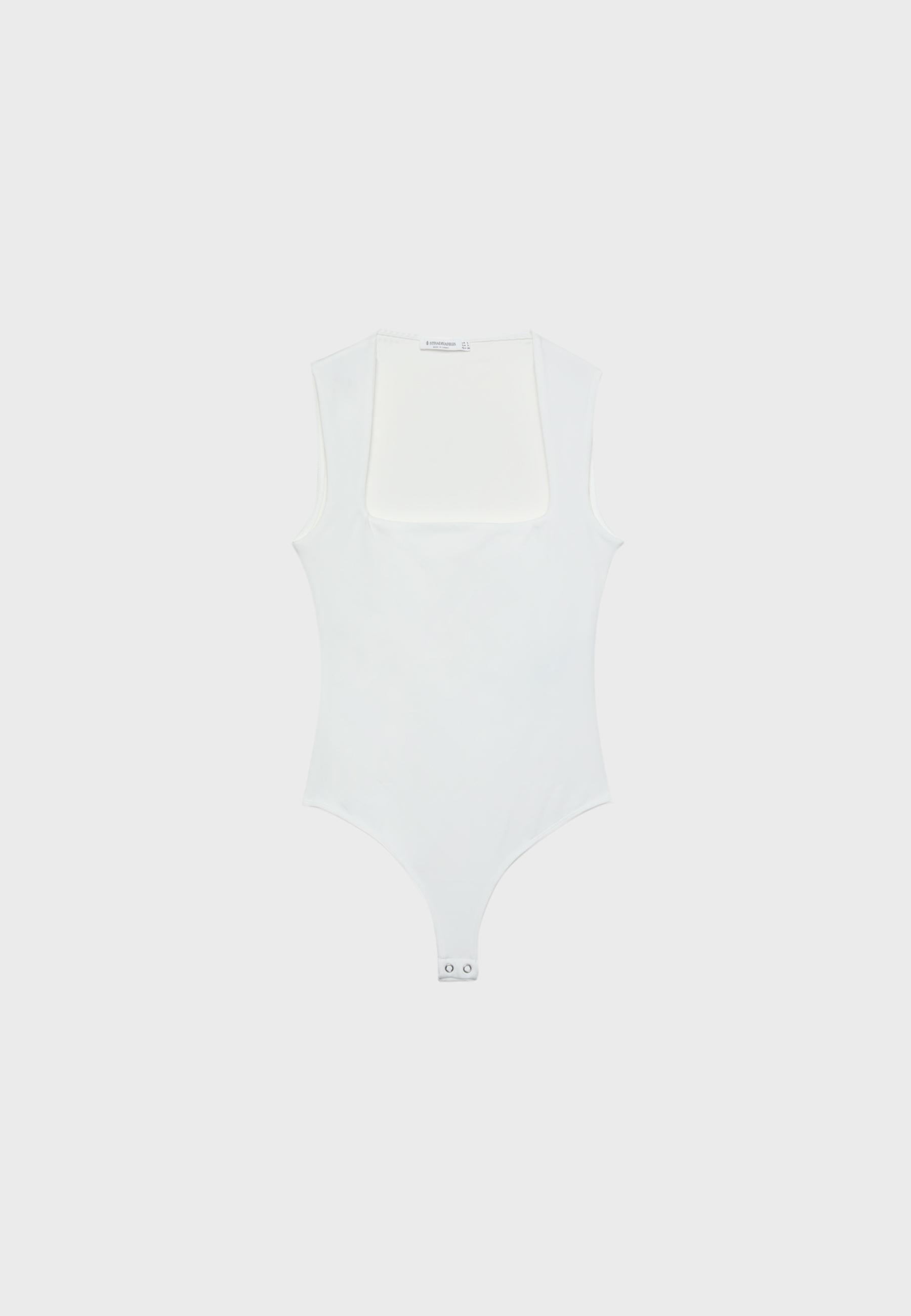 Polyamide square neckline bodysuit — Ecru