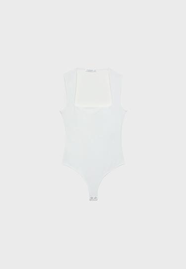 Polyamide square neckline bodysuit — Ecru 7