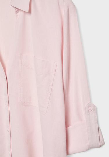 Linen blend shirt with pocket — Nude pink 8