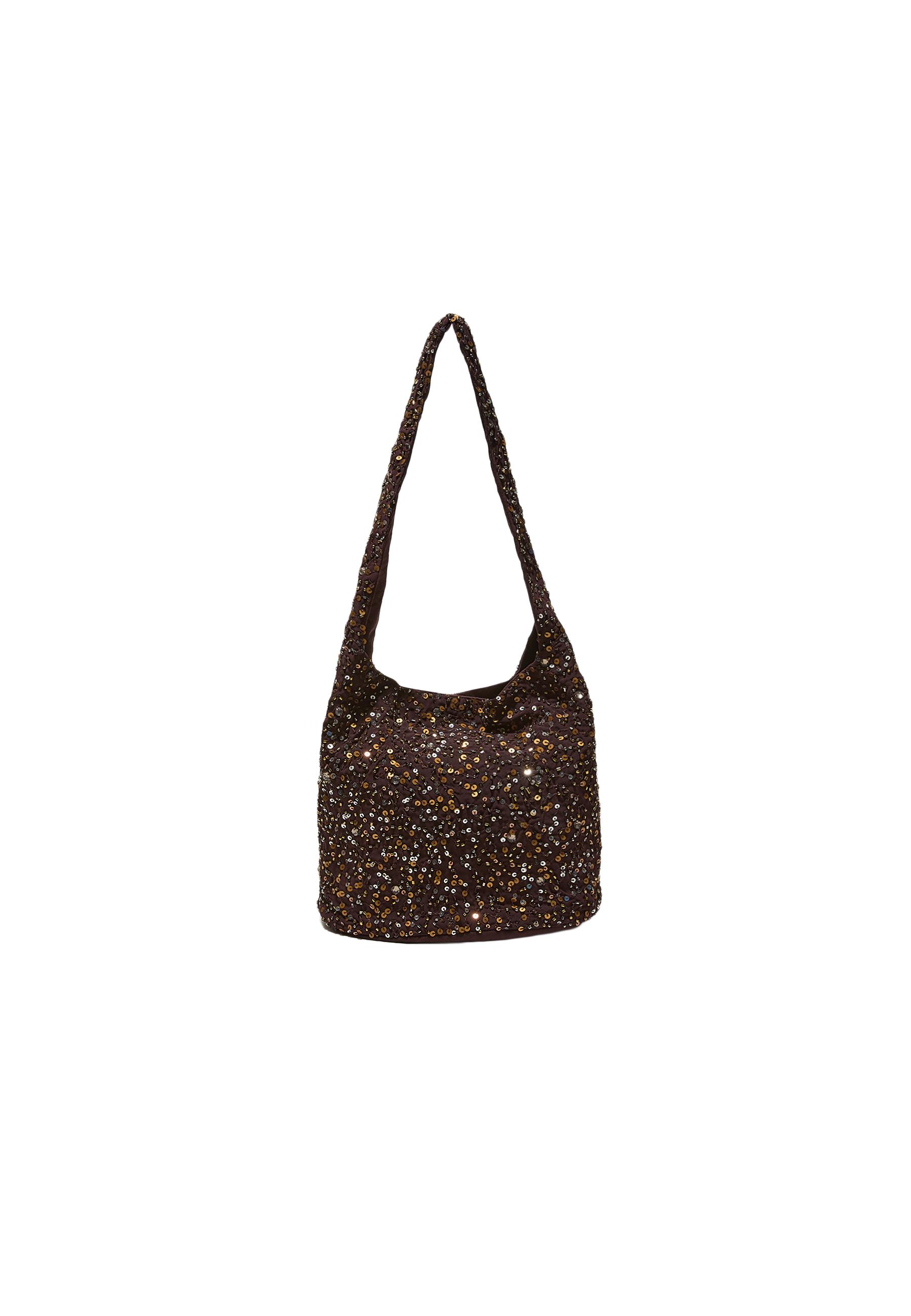 Sequinned shoulder bag — Brown