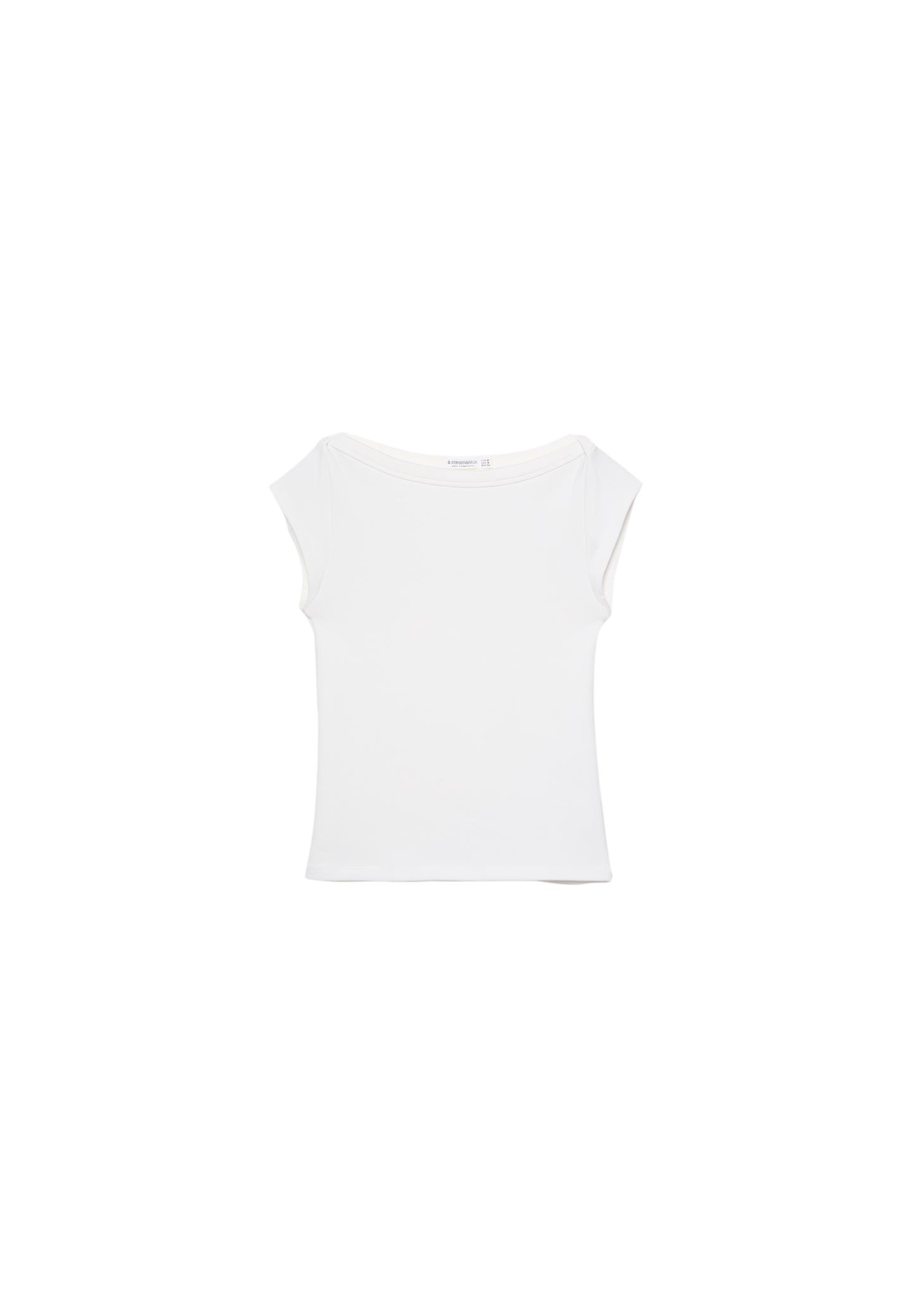 Basic geniş yaka tişört - Görsel 10