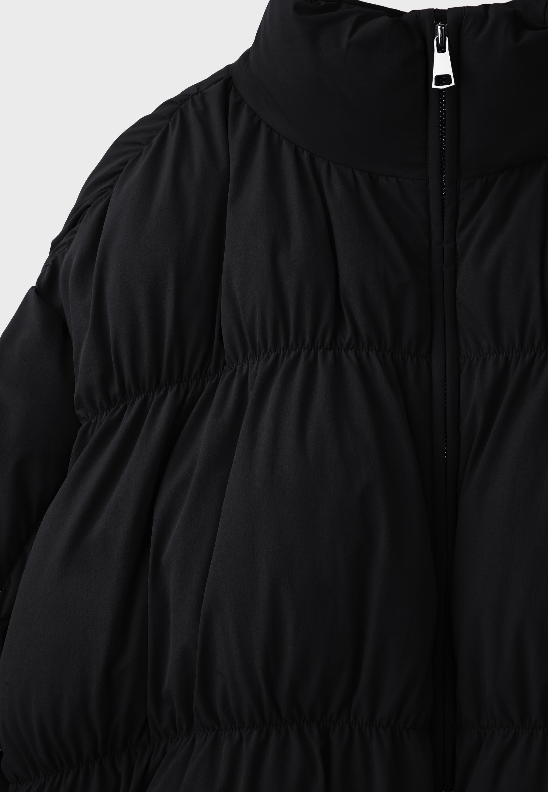Padded jacket with high neck and gathered detail — Black