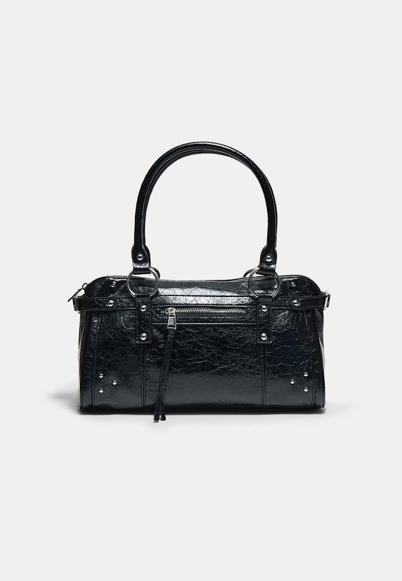 Stradivarius Studded Shoulder Bag With Pocket Black Os