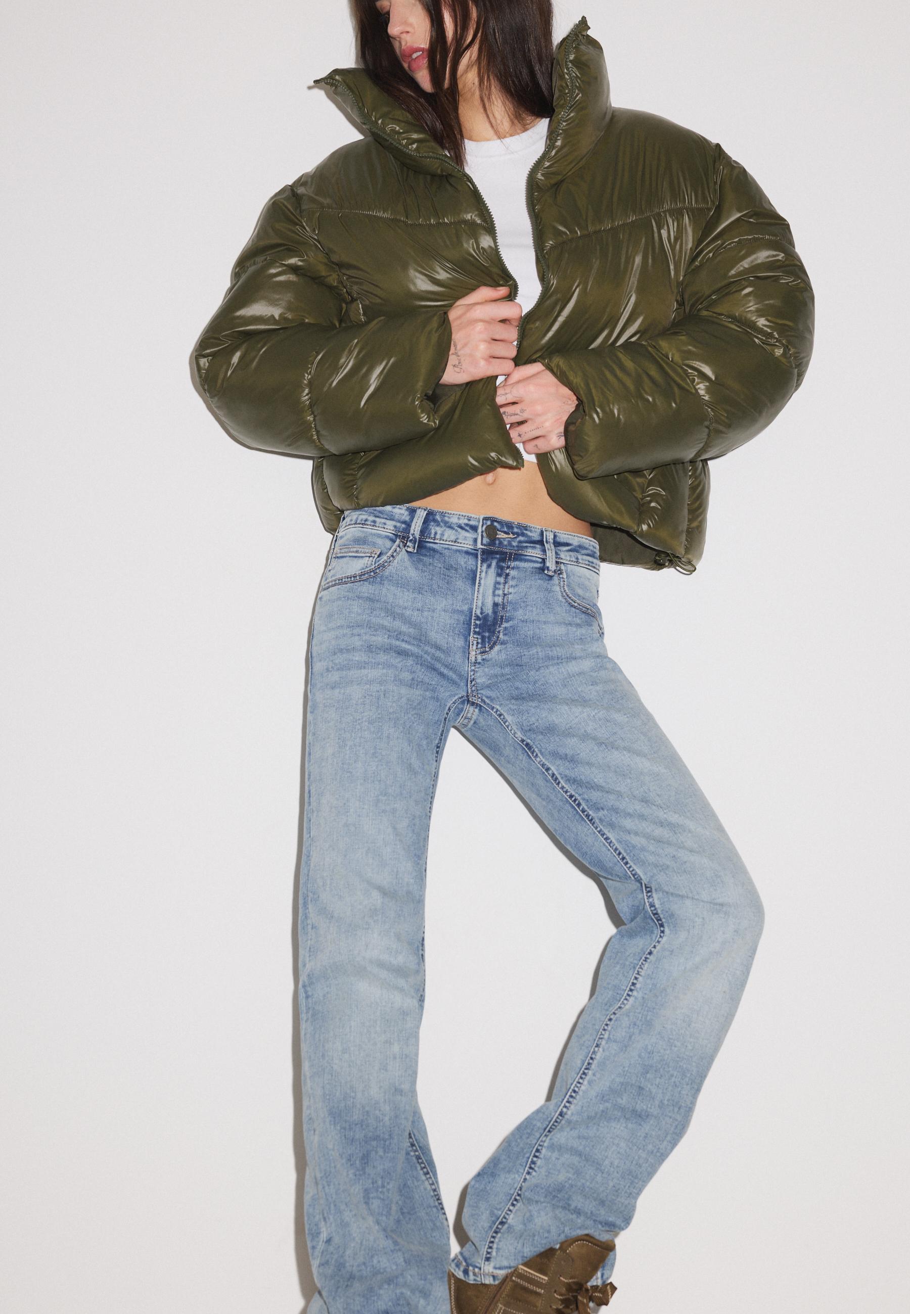 High-neck cropped puffer jacket — Khaki