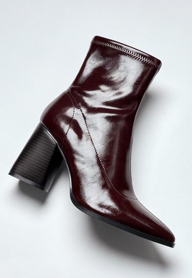Leather effect heeled ankle boots — BURGUNDY  2