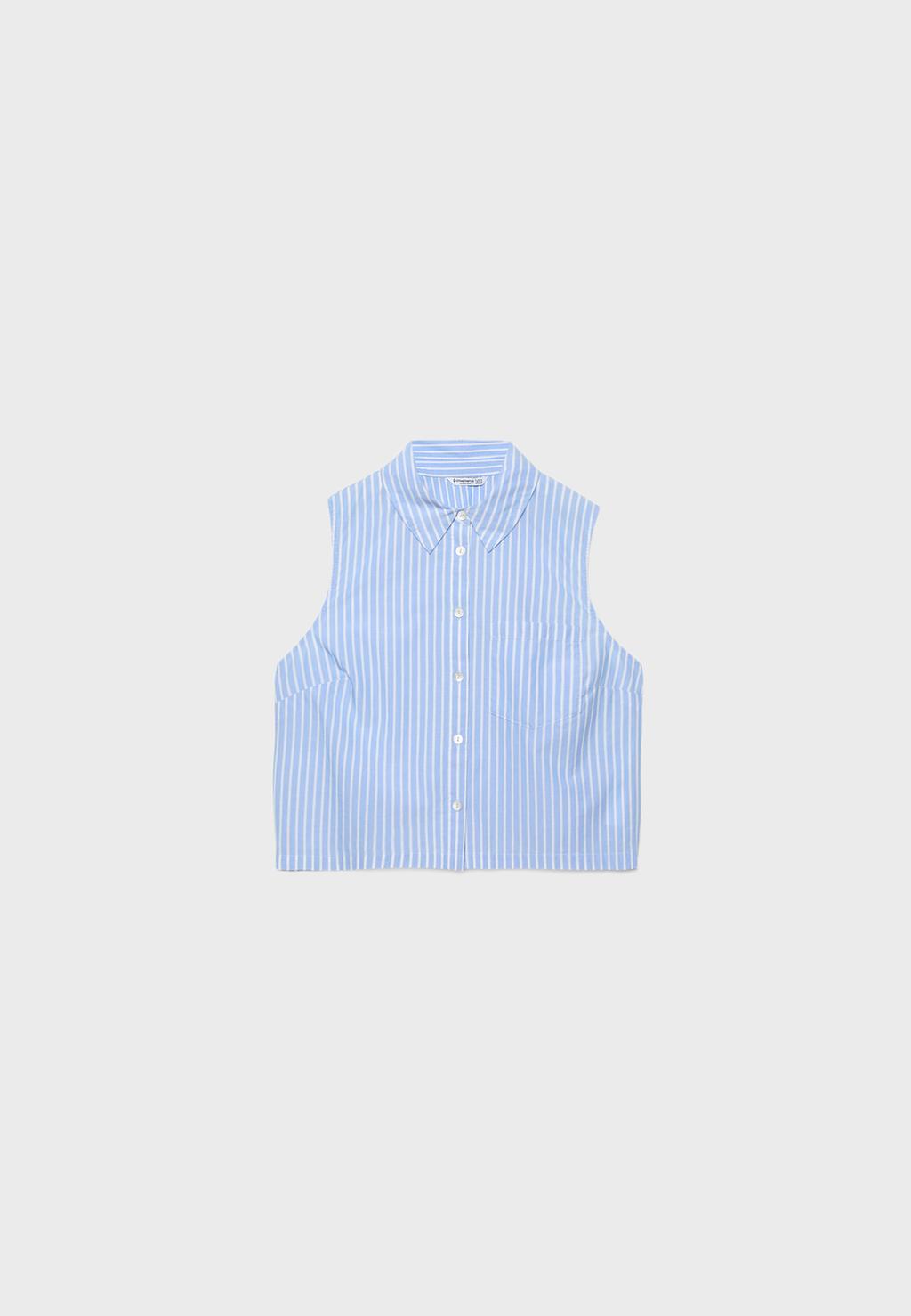 Camisa corta sin mangas rayas bolsillo