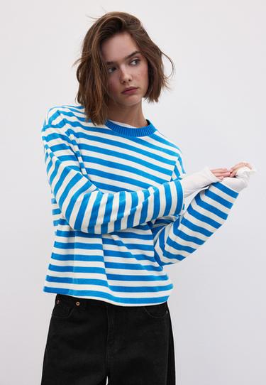 Knit round neck T-shirt — Turquoise 1