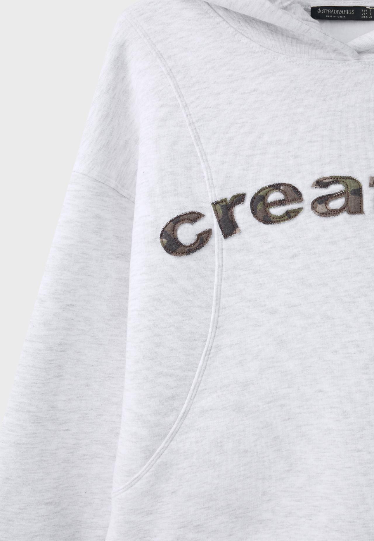 Printed text hoodie — Grey melange