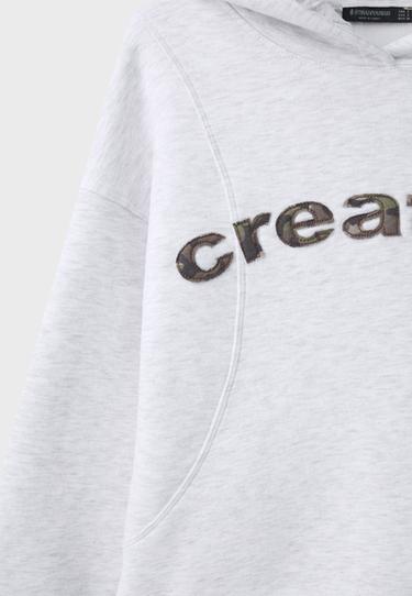 Printed text hoodie — Grey melange 9