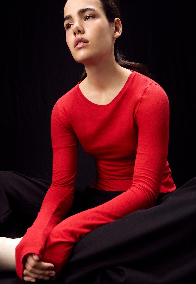 Supima® cotton long sleeve T-shirt — Dark red