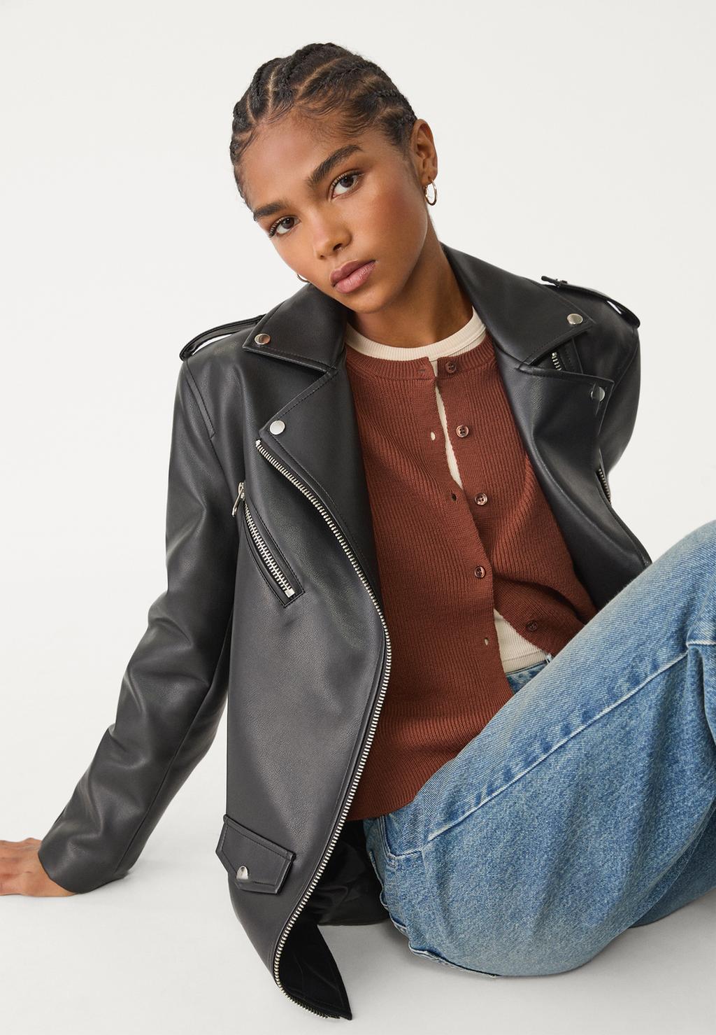 Cazadora biker oversize efecto piel