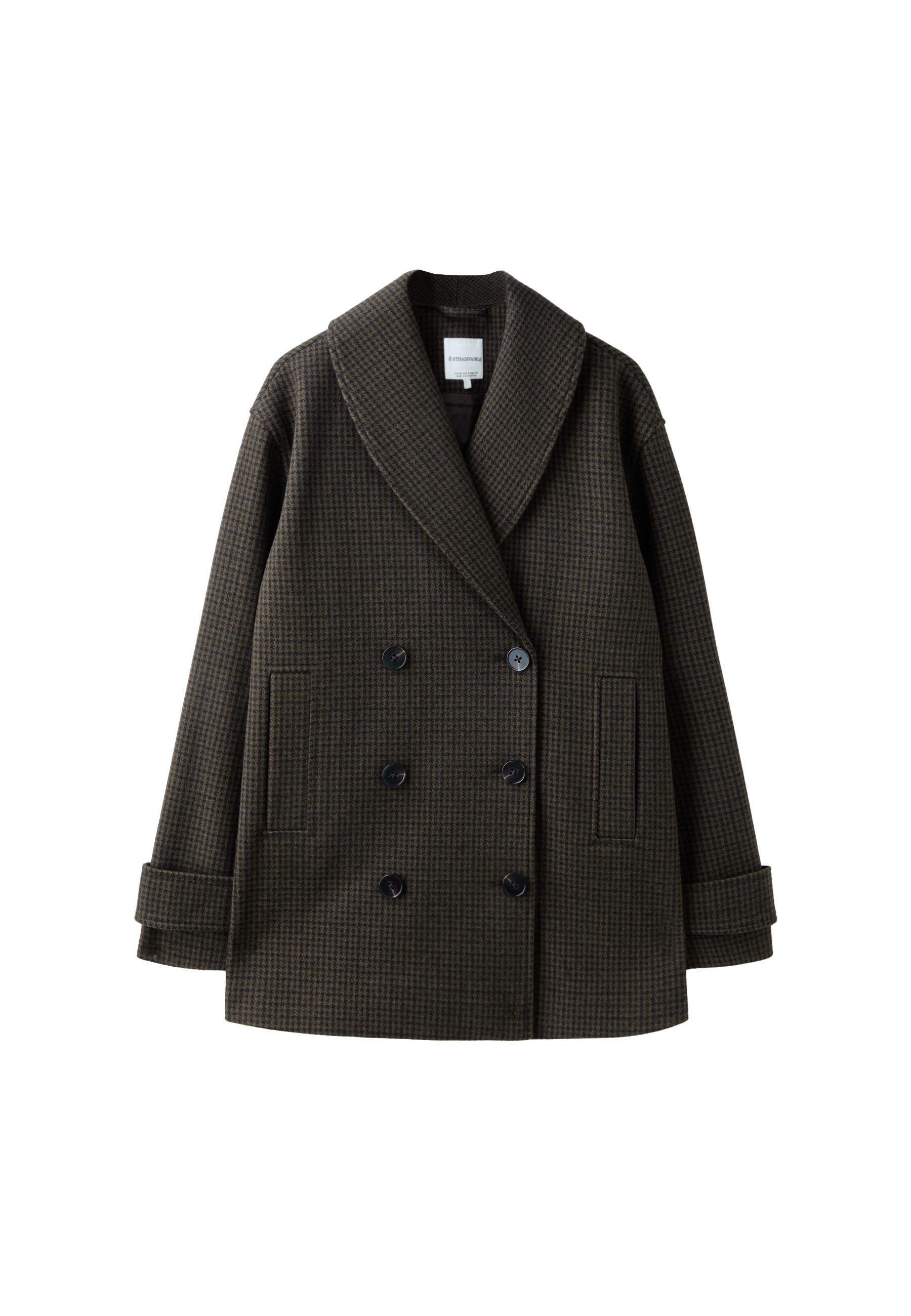 Shawl neck felt coat — Khaki