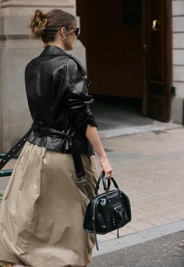 Leather effect biker jacket with belt — Black 5