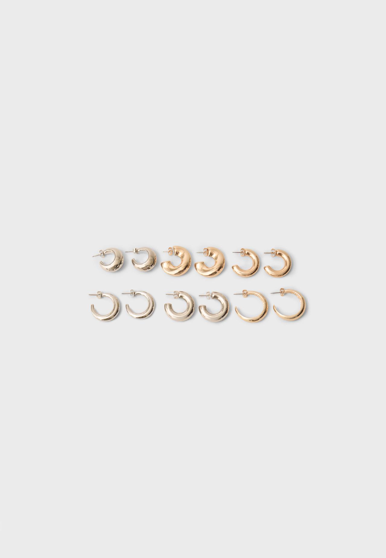 Set of 6 mixed-colour hoop earrings — Gold