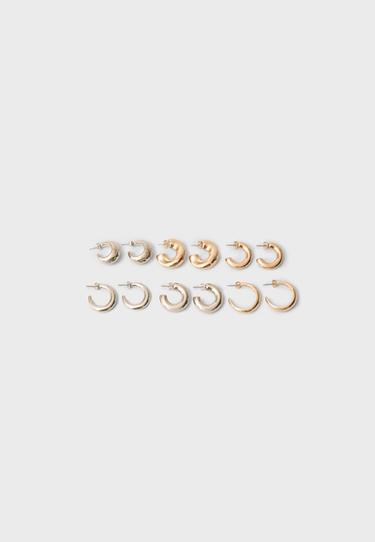 Set of 6 mixed-colour hoop earrings — Gold 1
