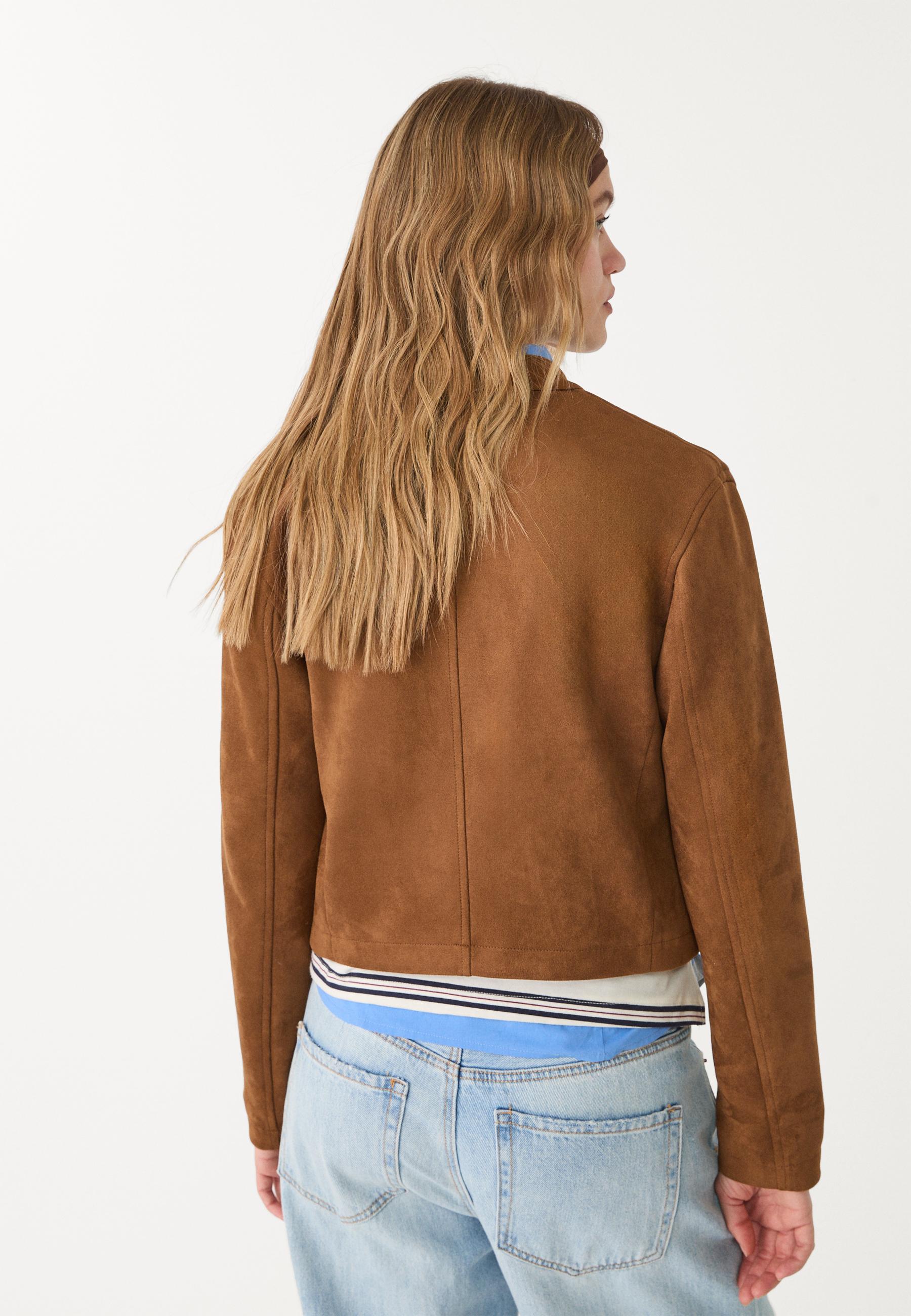 Faux suede zip-up jacket — Brown