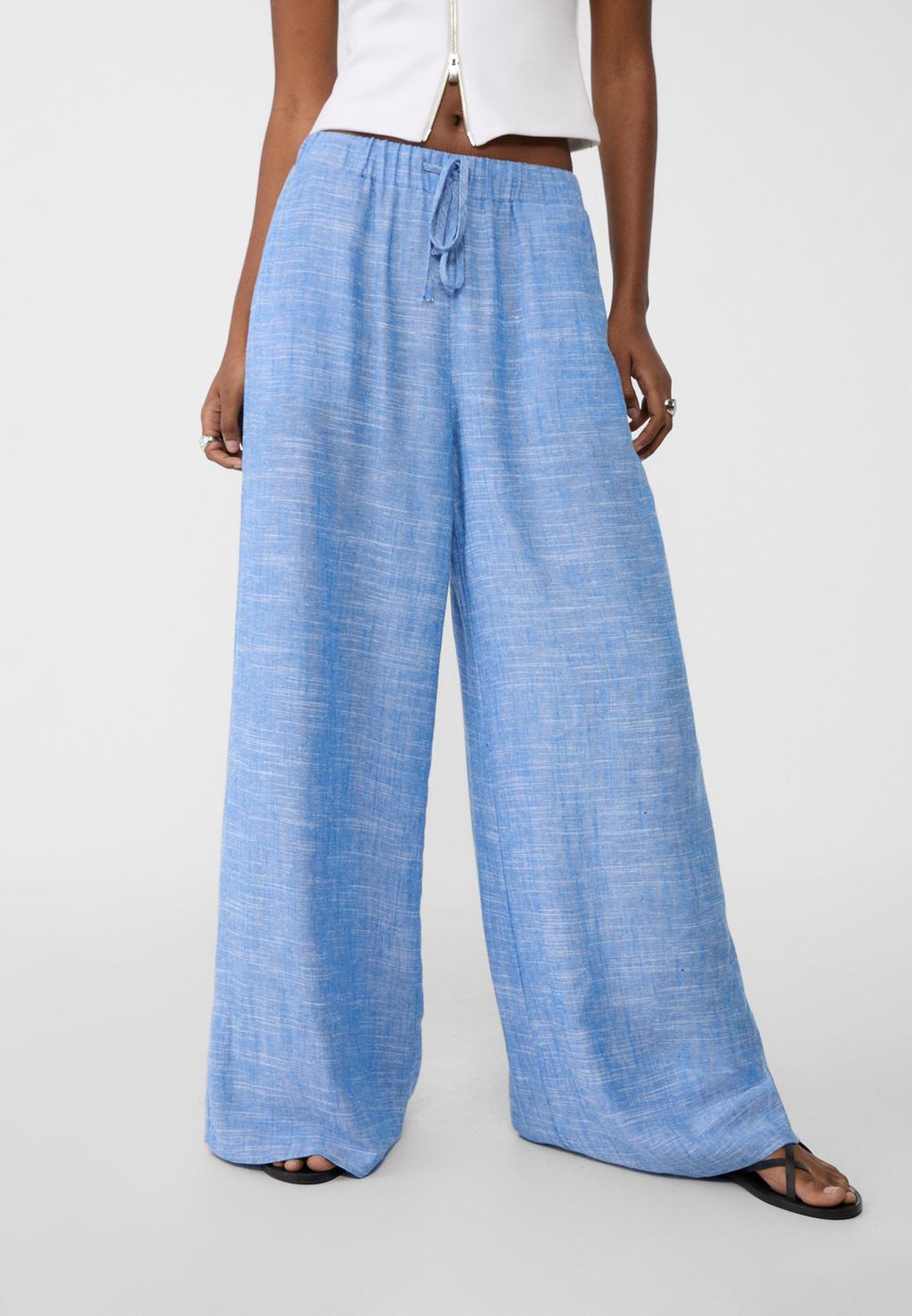 Pantalon wide leg taille élastique en lin