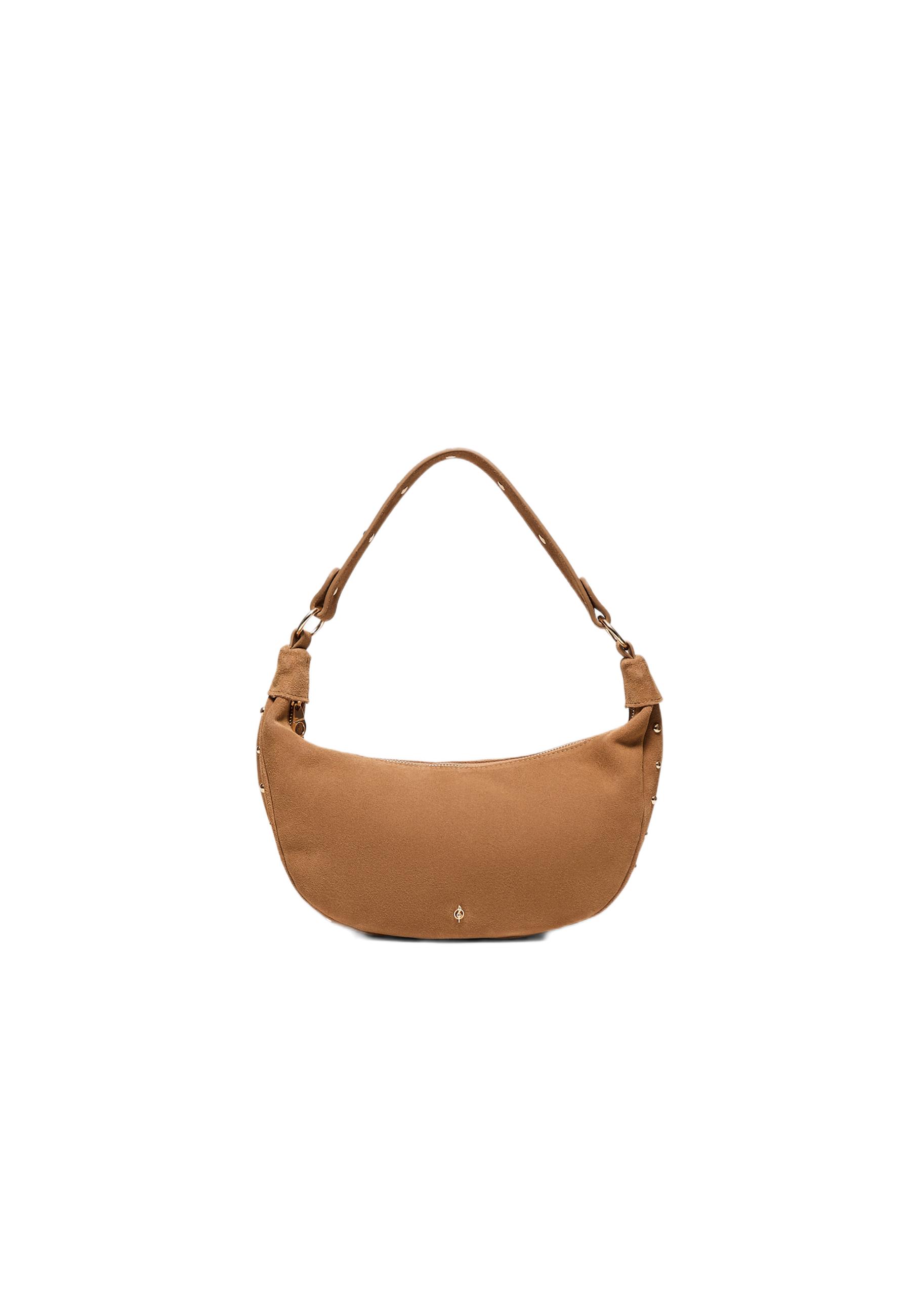 100% leather studded shoulder bag — Beige