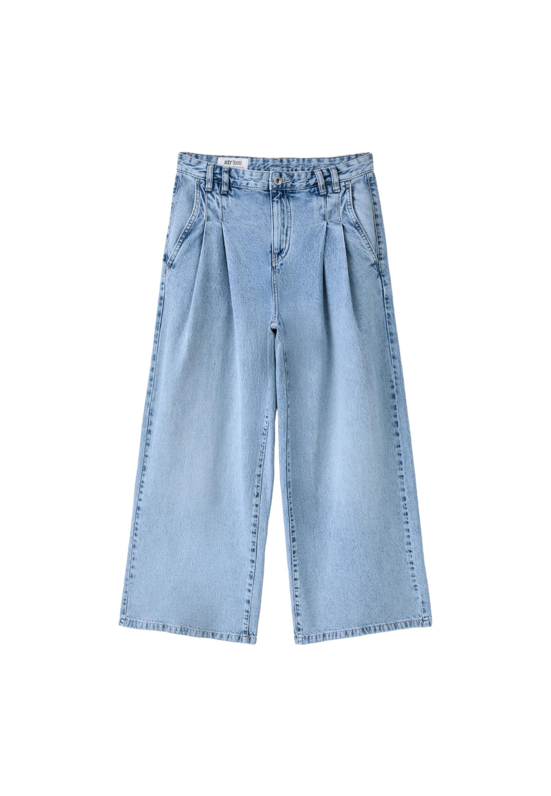 Pleated wide-leg jeans — MEDIUM LIGHT BLUE DENIM