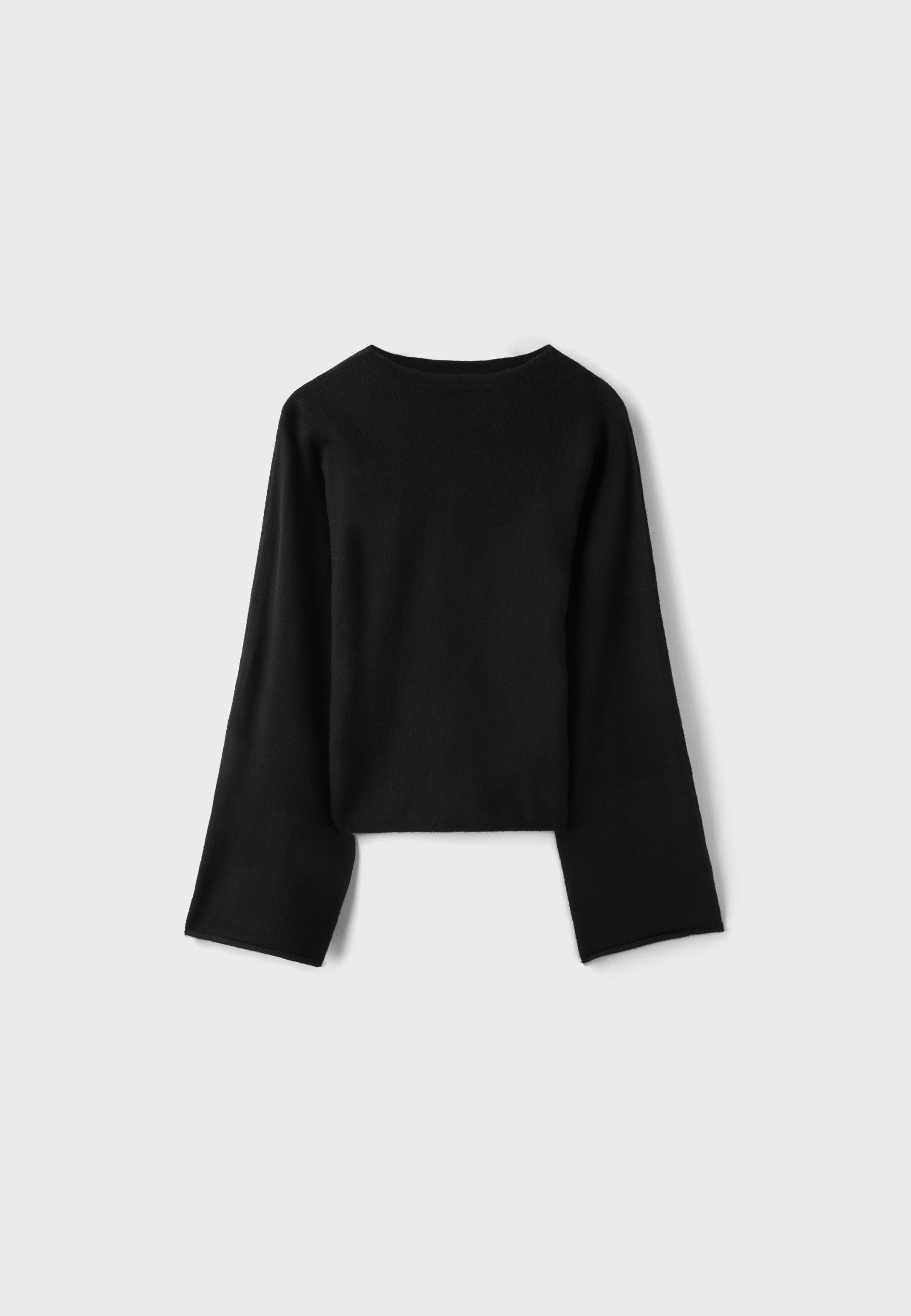 Stand collar knit jumper with kimono sleeves — Black