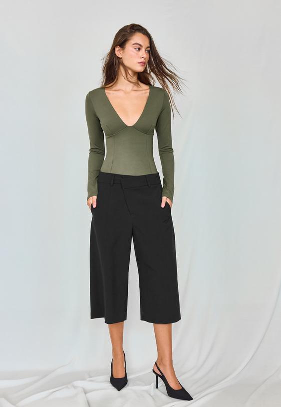 vneck bodysuit with underbust gathering