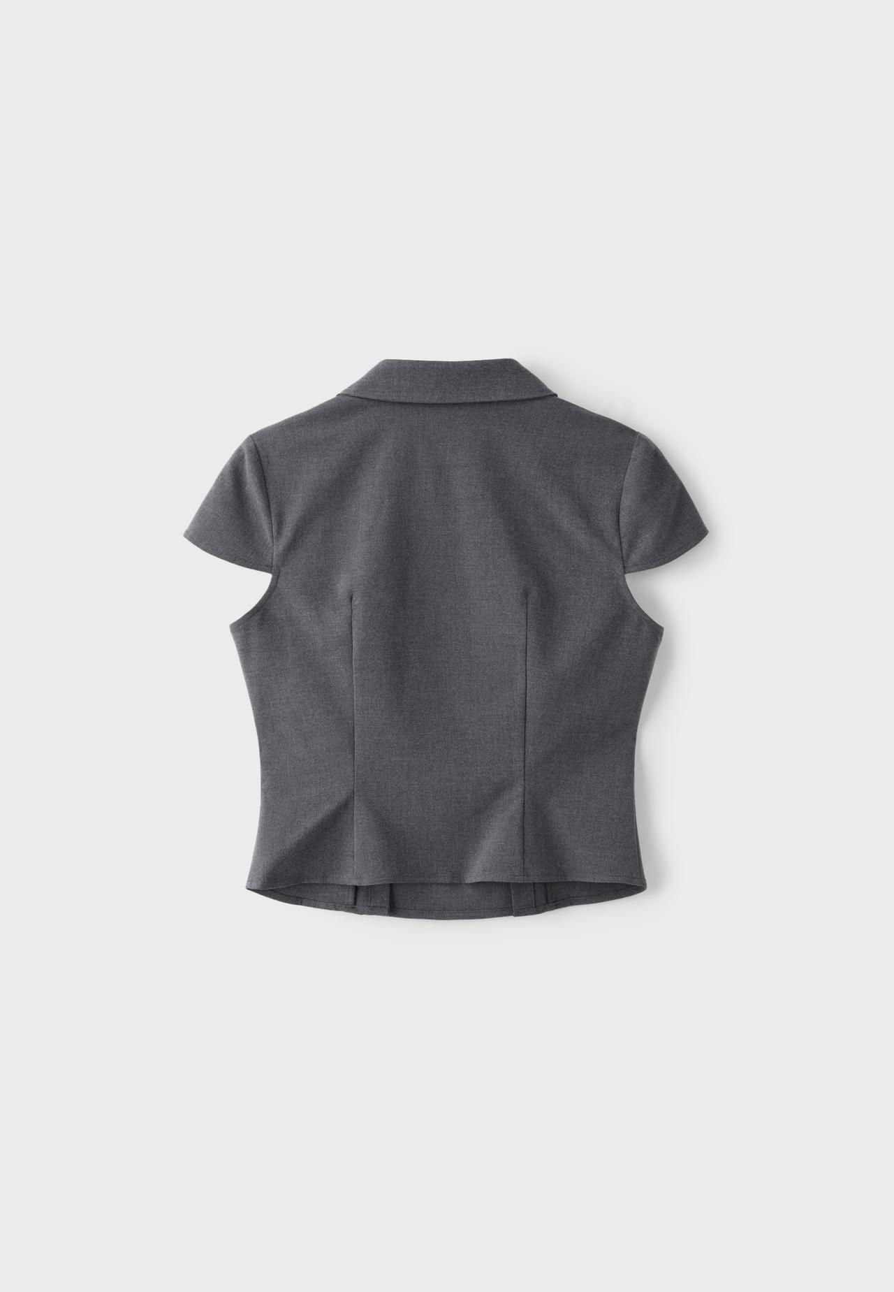 Short sleeve double-button shirt — Dark grey