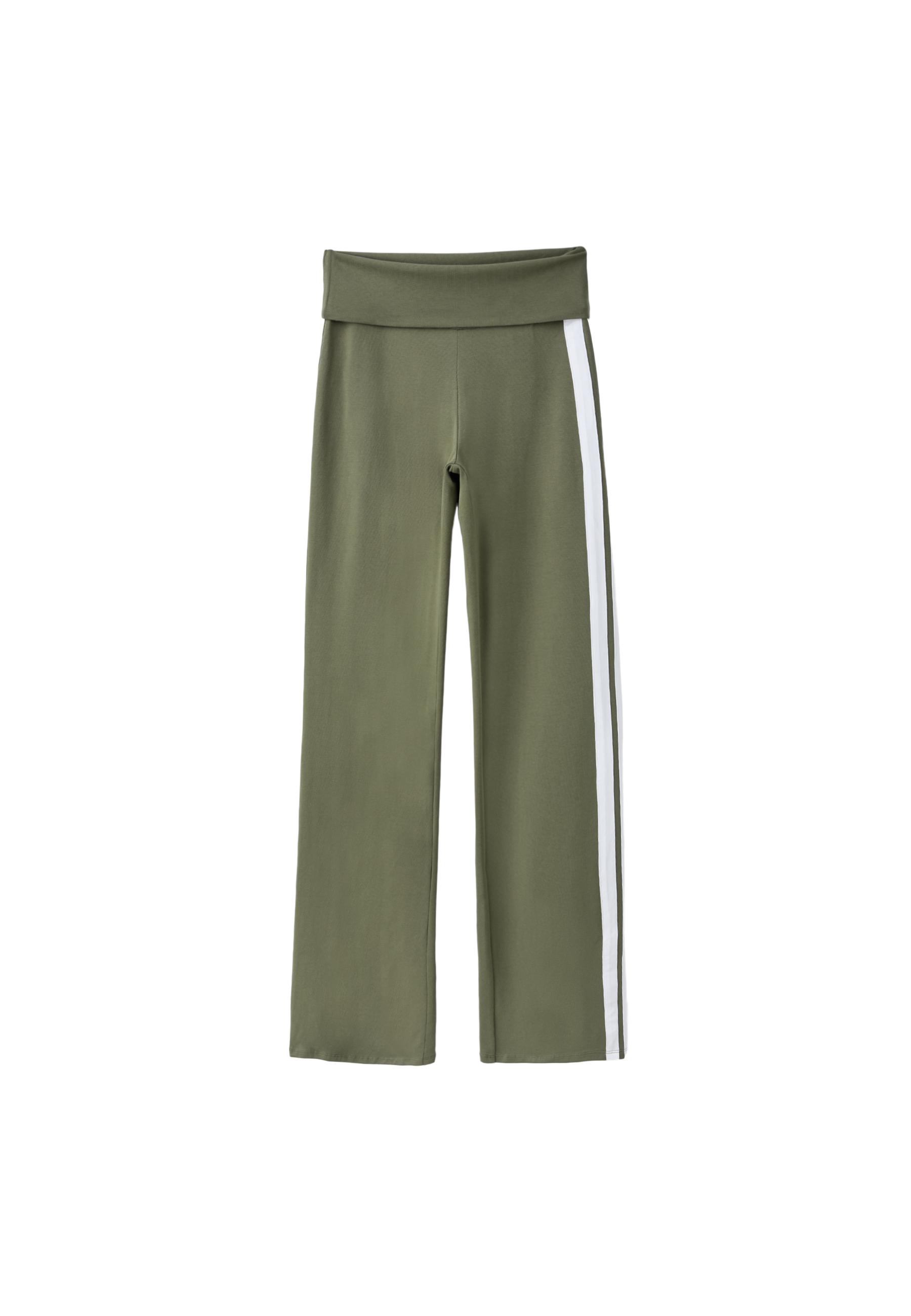 Fold-over waist bell bottom trousers — Khaki