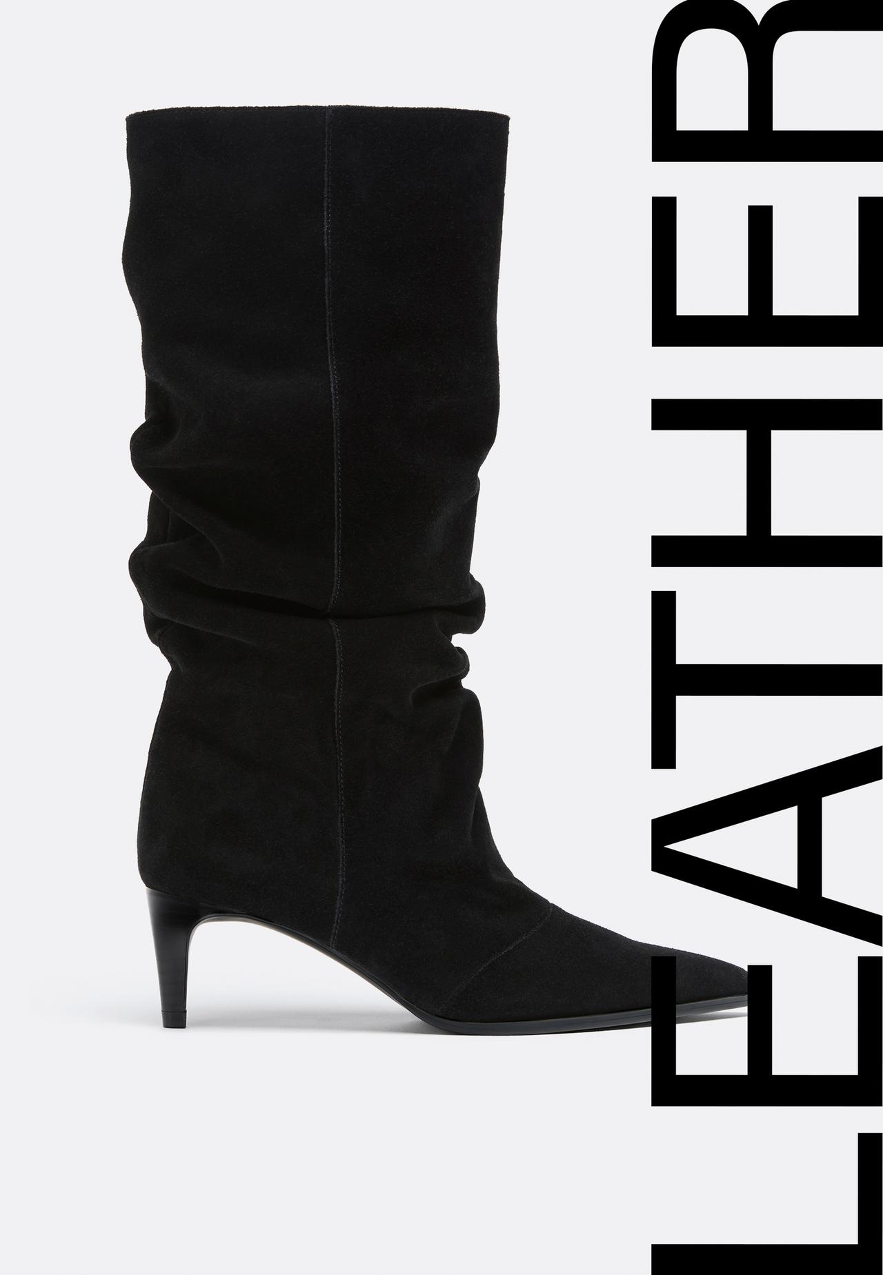 Slouchy leather heeled boots — BLACK 