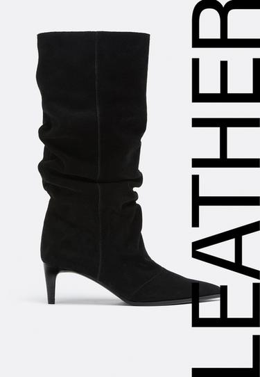 Slouchy leather heeled boots — BLACK  4