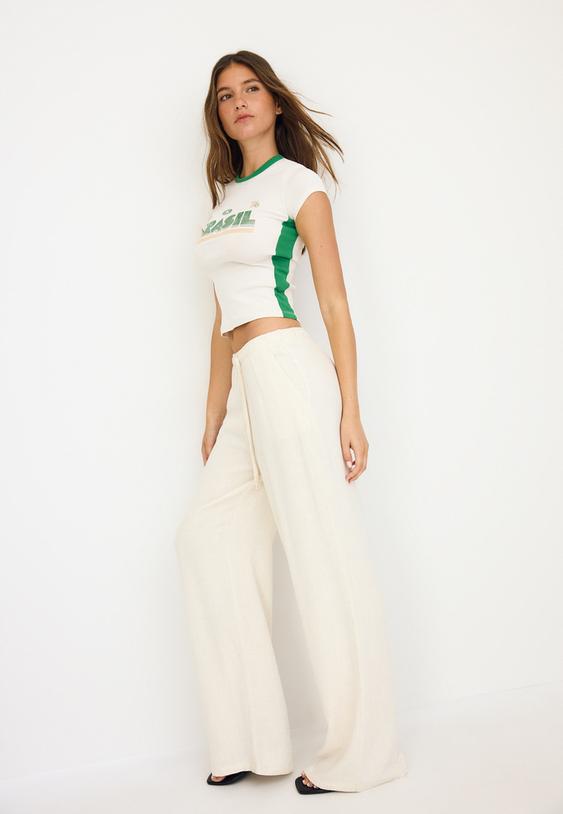 pantaloni dritti effetto lino