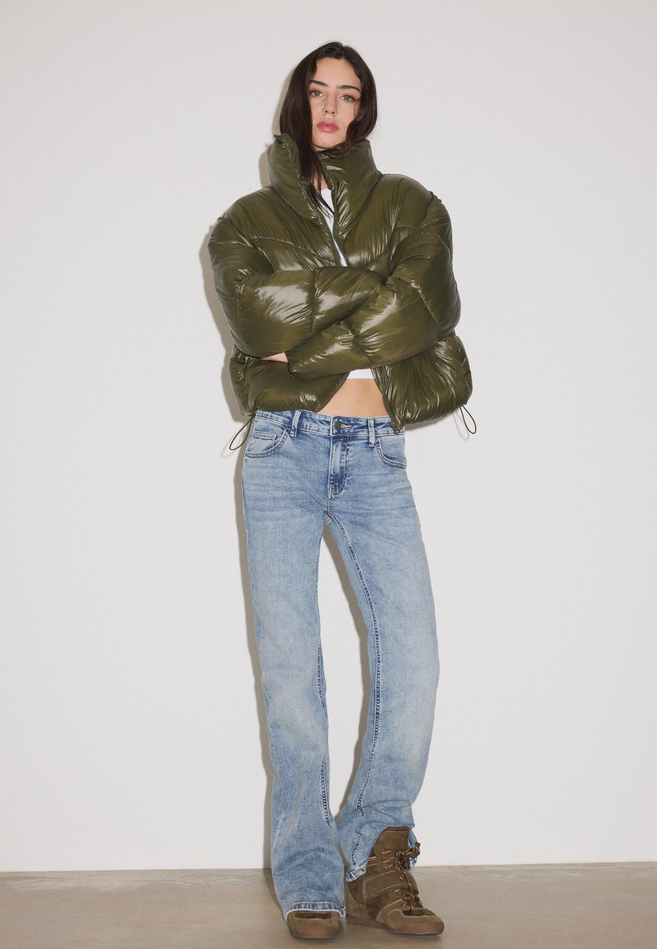 Cropped high neck padded jacket — Khaki