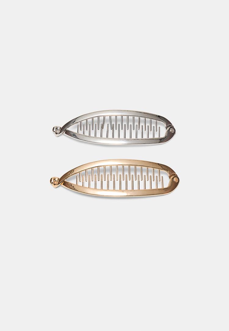 Stradivarius Σετ 2 Μεταλλικά Κλιπ Μπανάνα Χρυσαφί Os