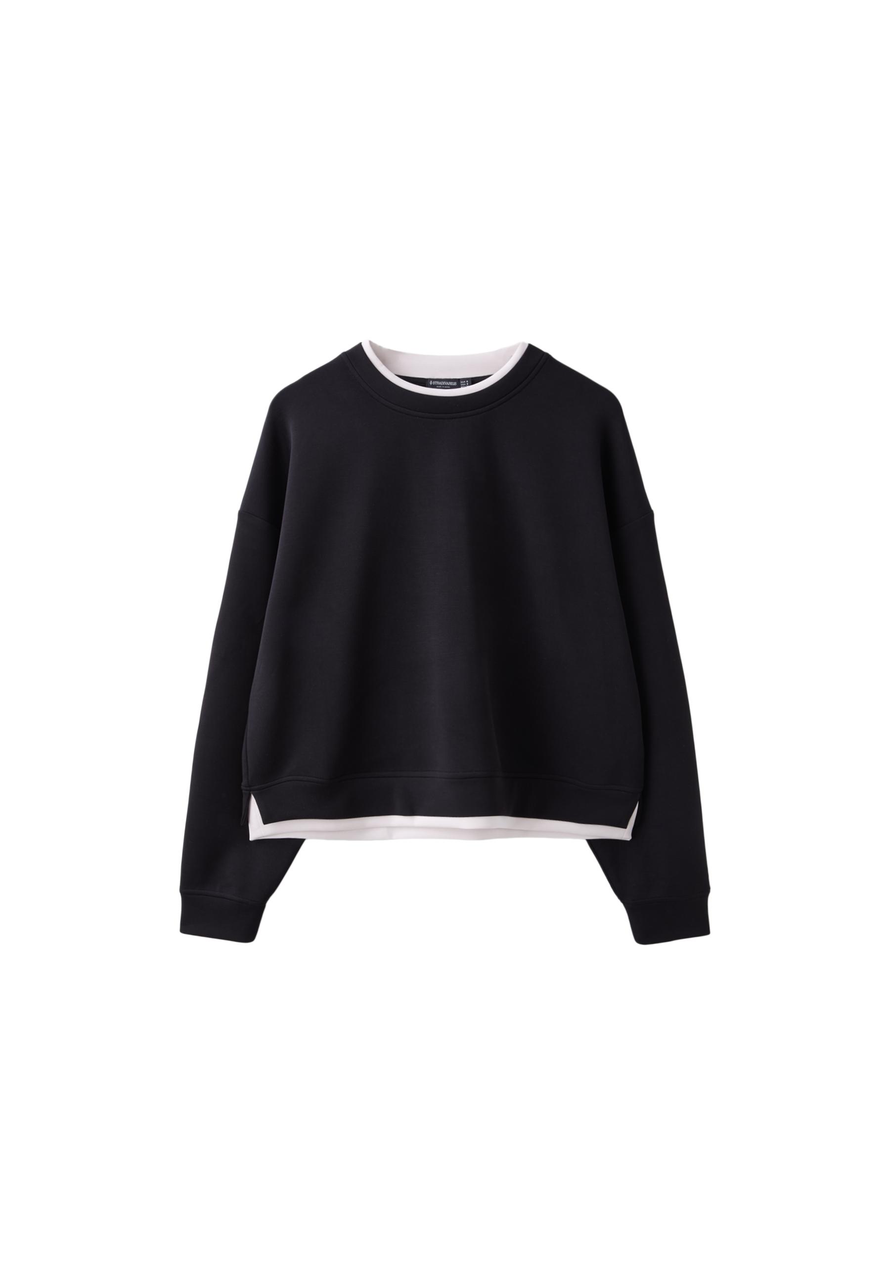 Soft-touch contrast round neck sweatshirt — Black